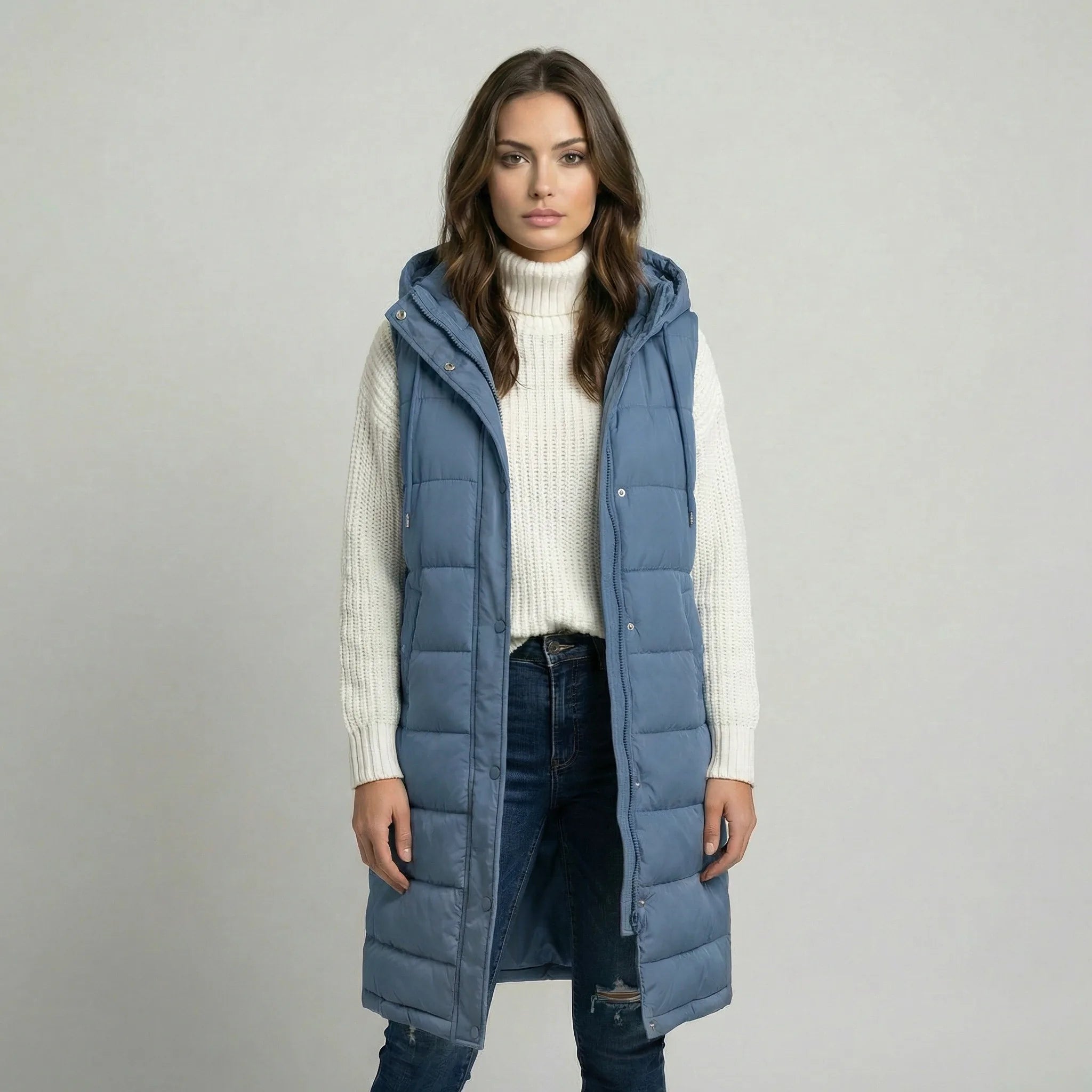 Damska długa kamizelka casual z kapturem