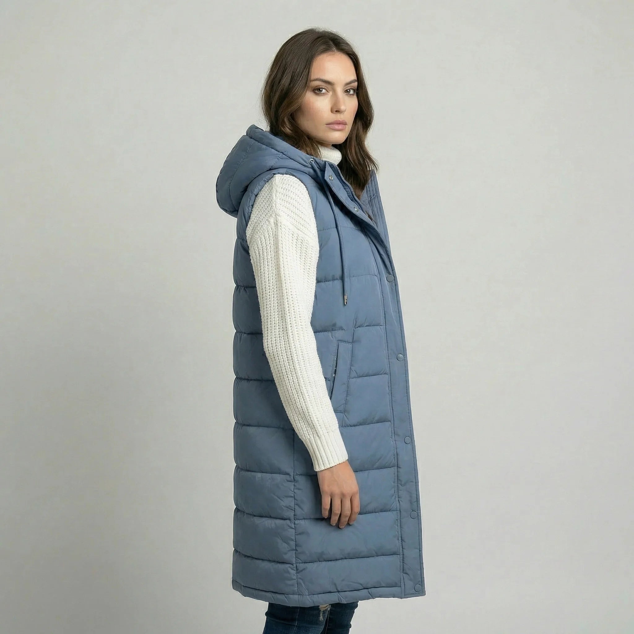 Damska długa kamizelka casual z kapturem