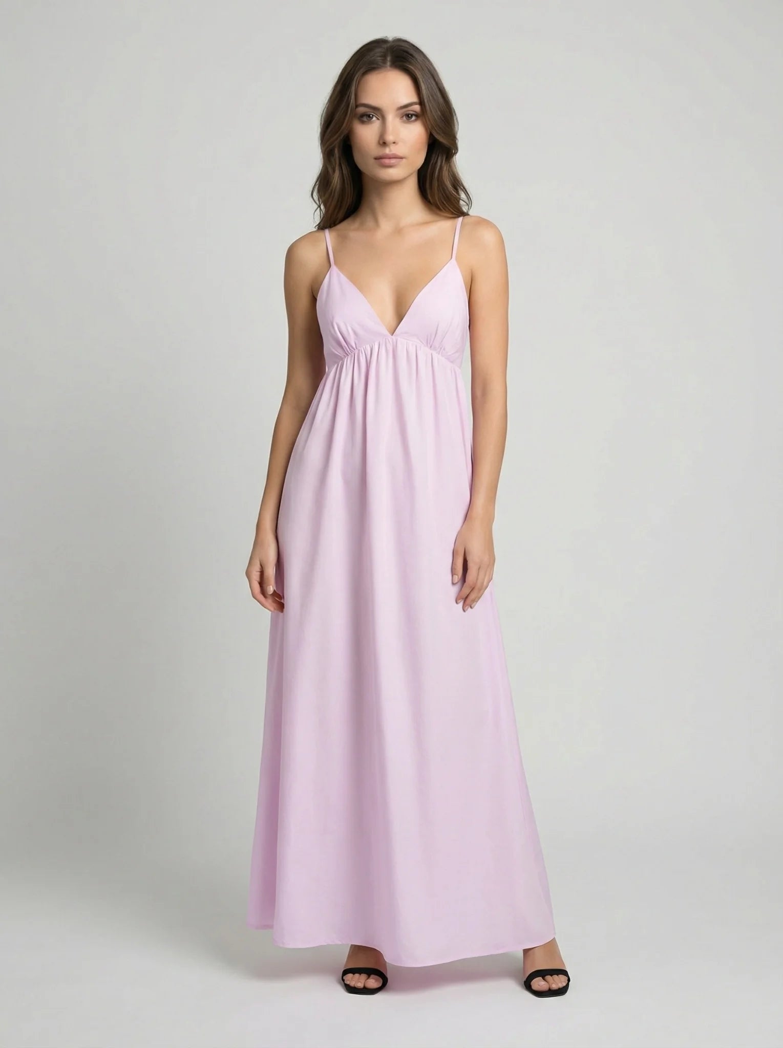 Damska sukienka maxi casual z dekoltem V i odkrytymi plecami