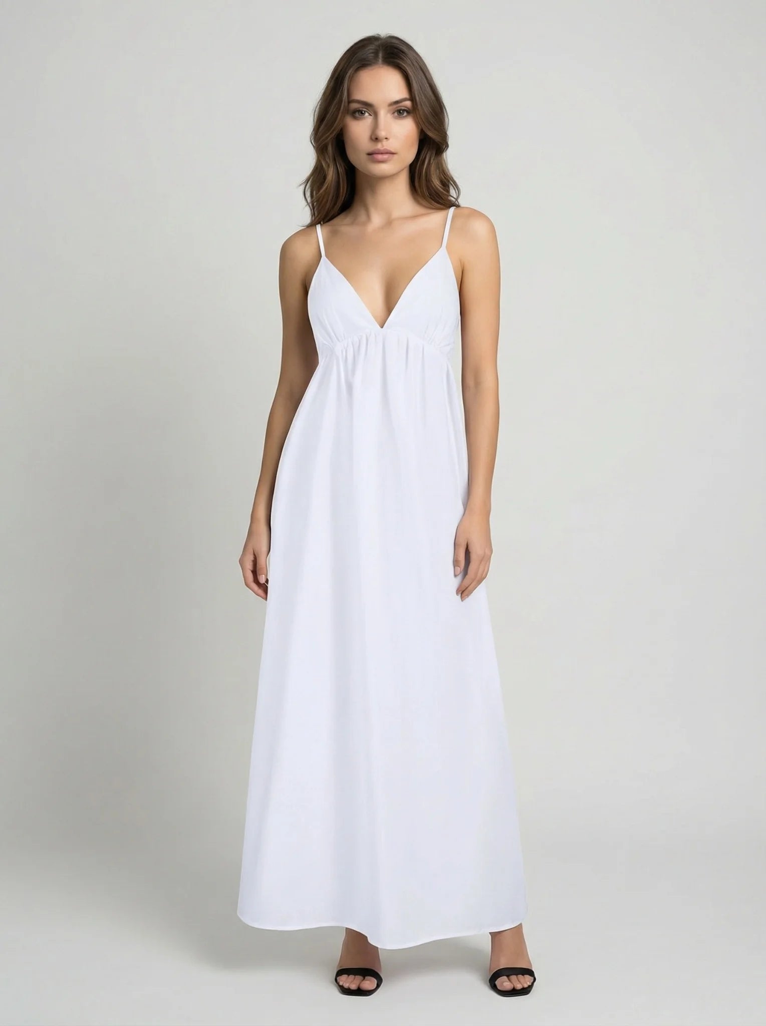 Damska sukienka maxi casual z dekoltem V i odkrytymi plecami