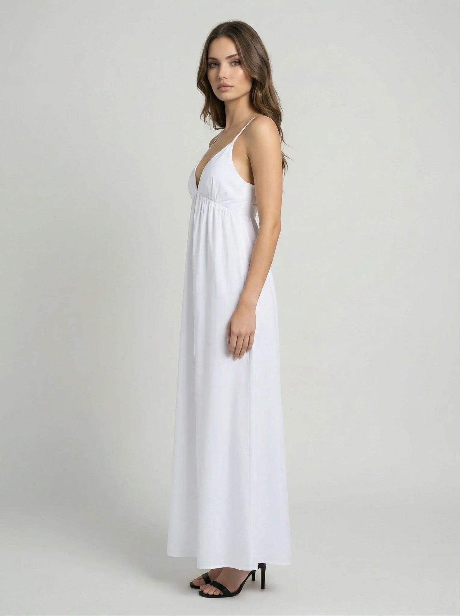 Damska sukienka maxi casual z dekoltem V i odkrytymi plecami