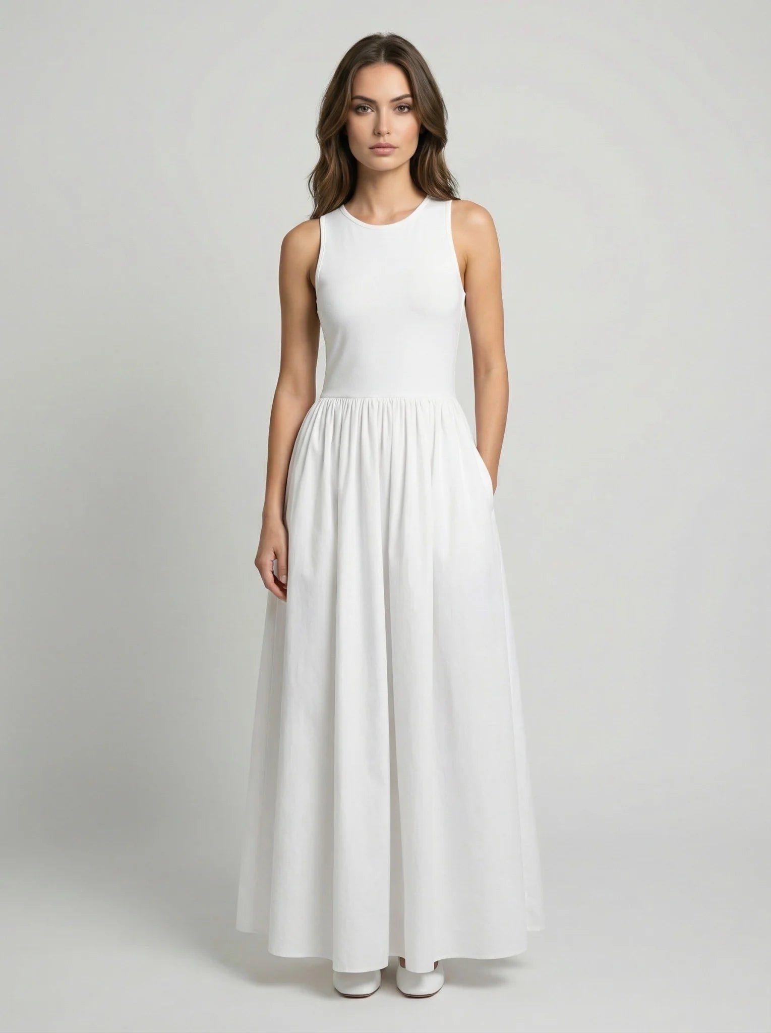 Damska sukienka maxi casual z okrągłym dekoltem