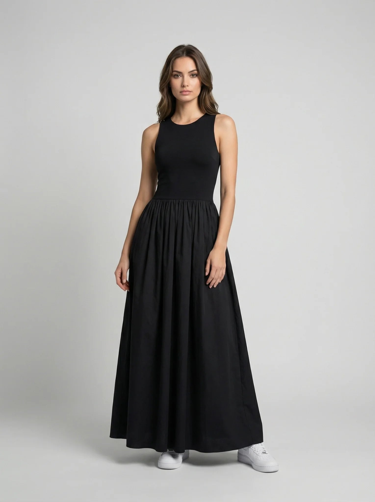 Damska sukienka maxi casual z okrągłym dekoltem